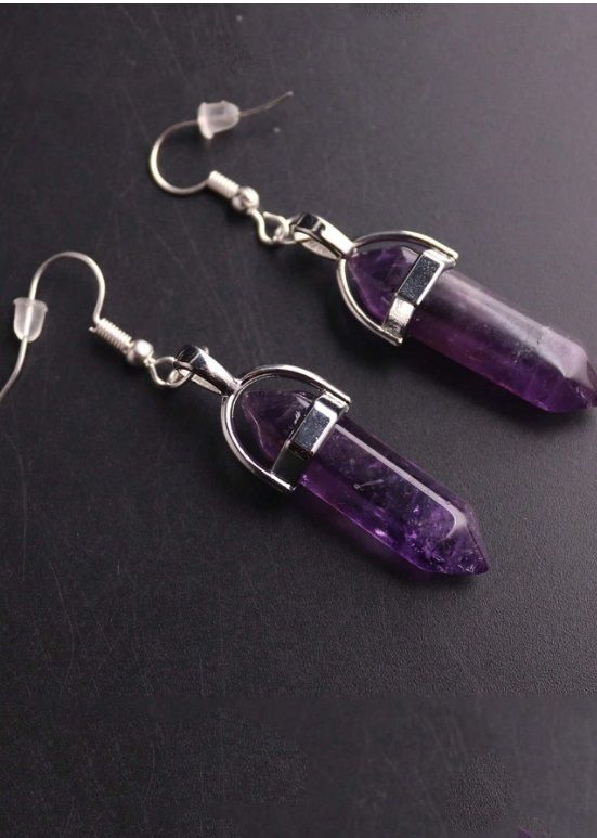 (E2) Pair of High Fashion Natural Stone Hexagonal Column Long Earrings