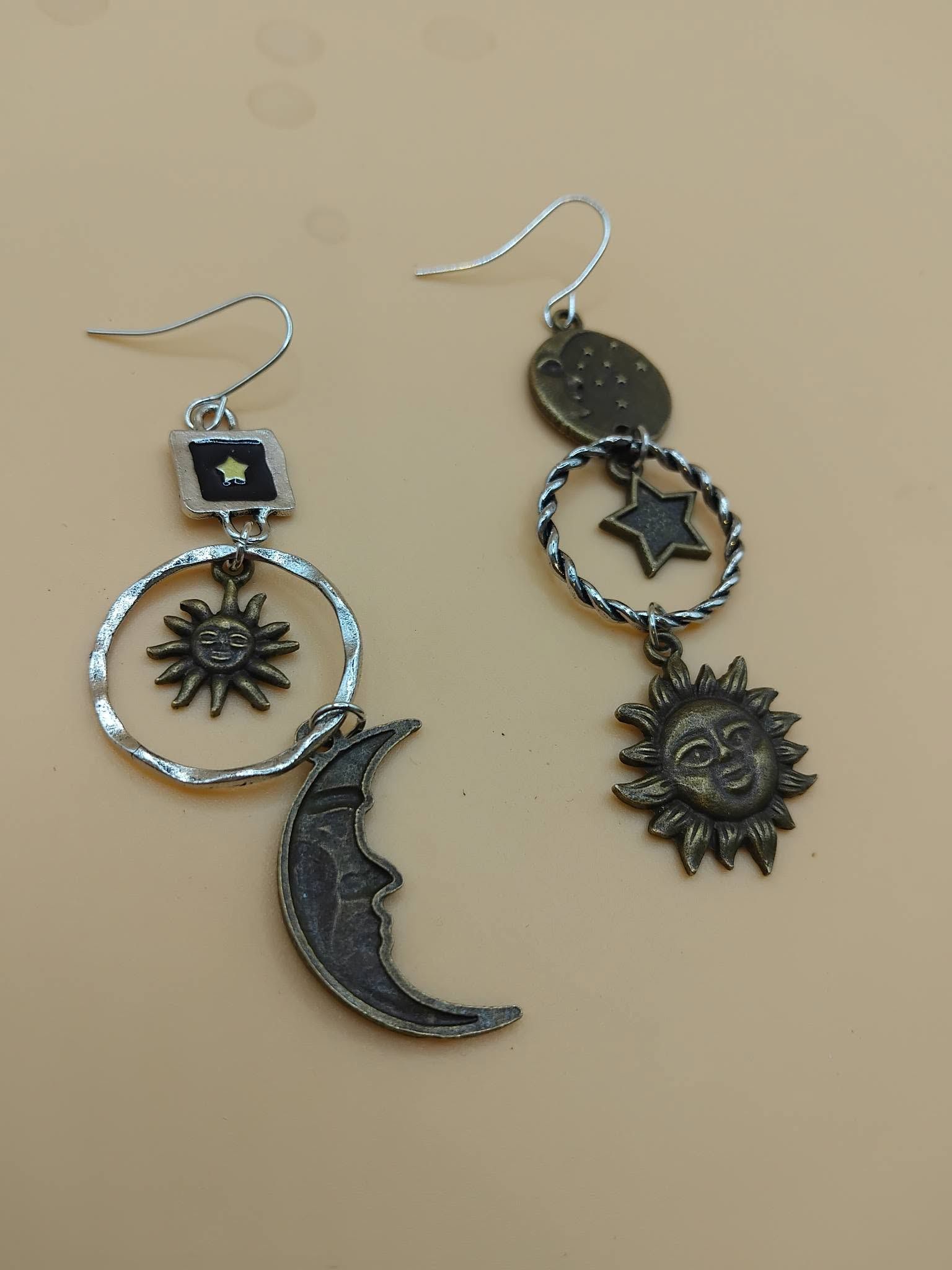 (E35) Sun & moon goth steam punk earrings
