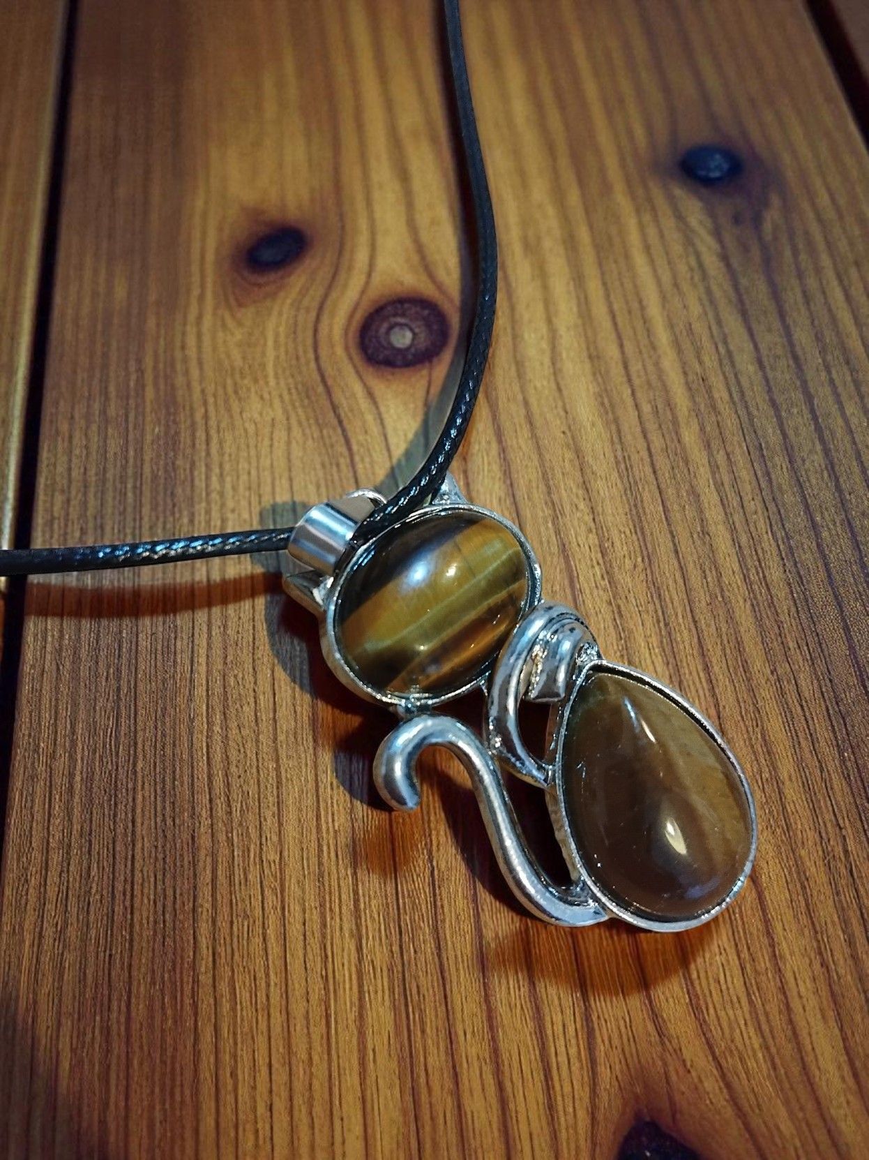 (N73) Large Cat precious stone necklace