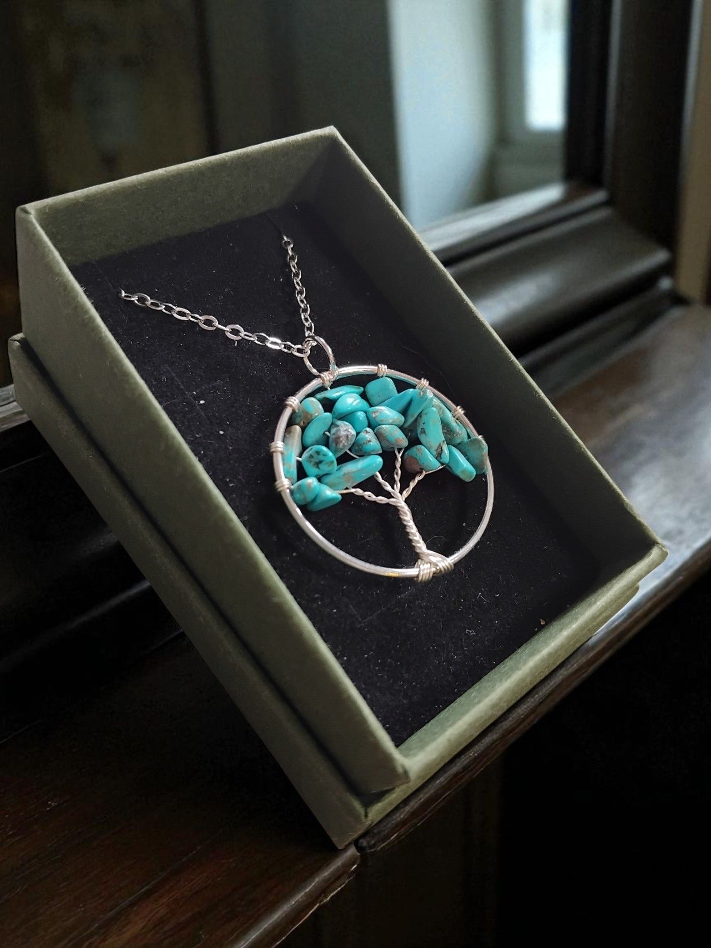 (N14) Natural precious stone tree of life pendant necklace
