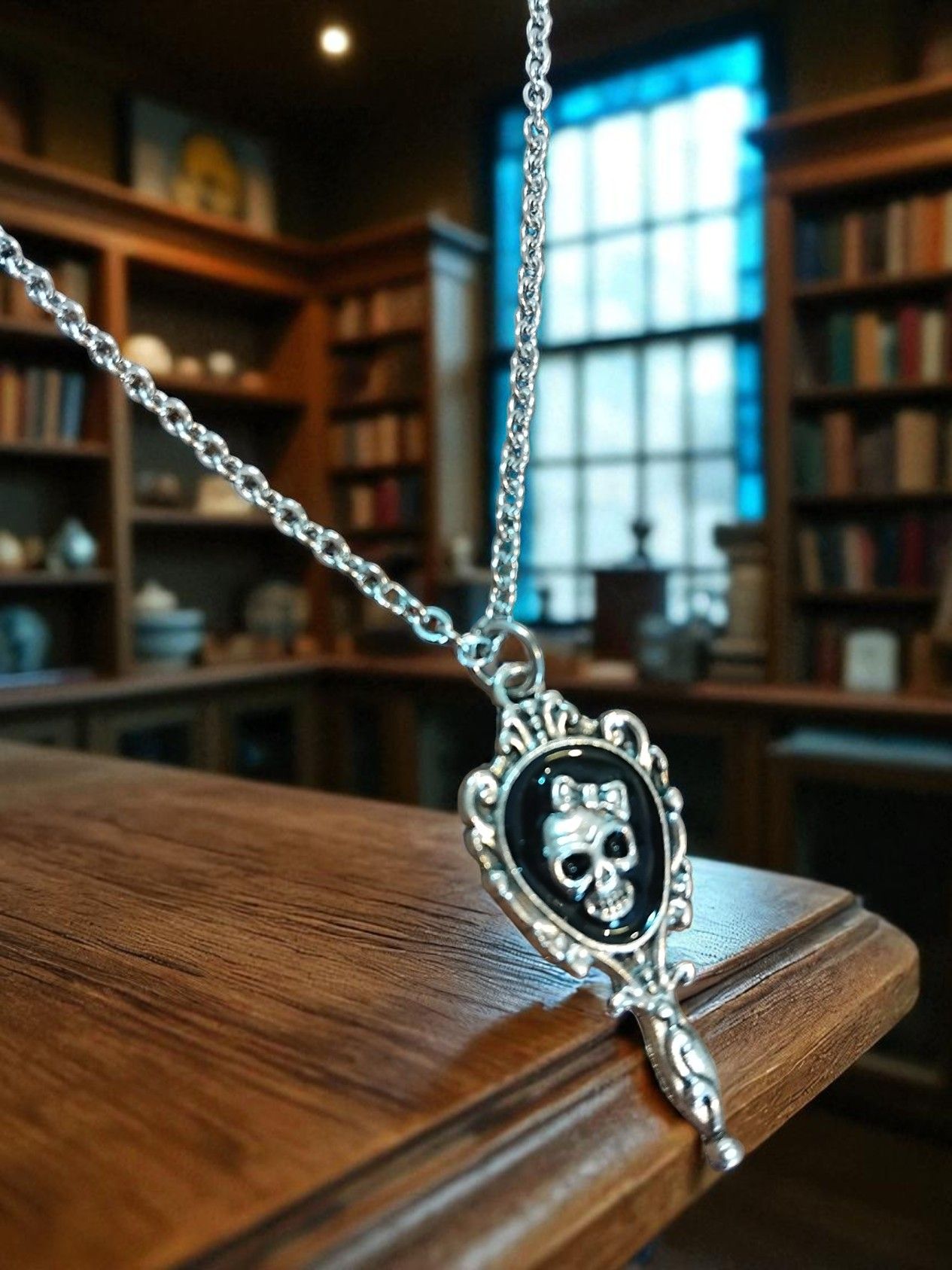(B-N-1) Skull in mirror pendant necklace