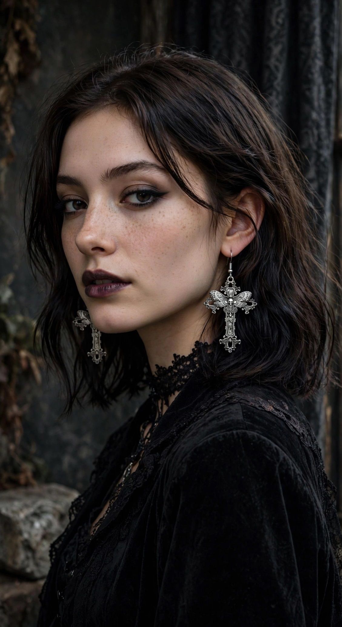 (E4) Pair of Goth style unisex large crucifix Earrings