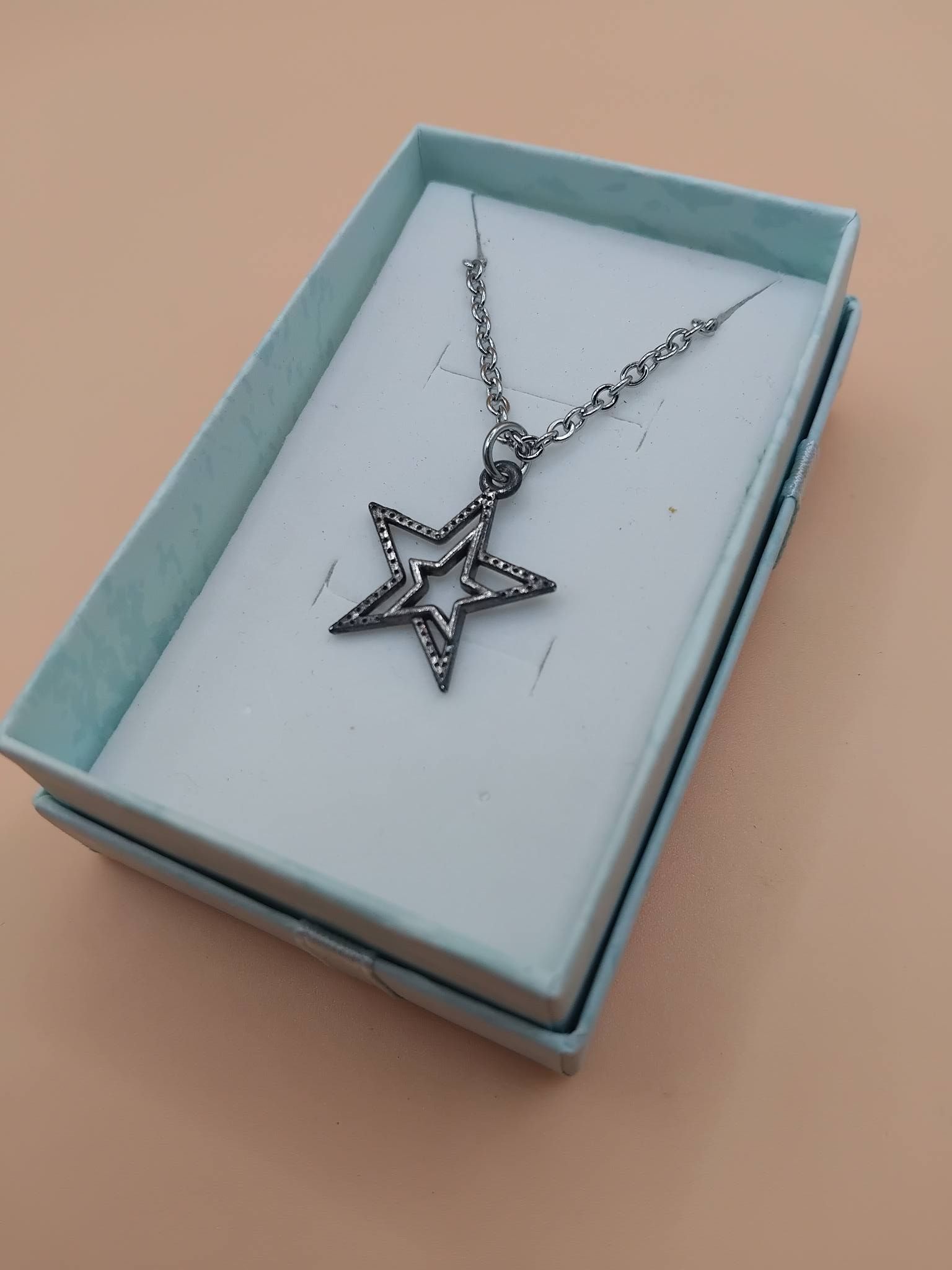 (BN12) Goth mystical double star pendant necklace