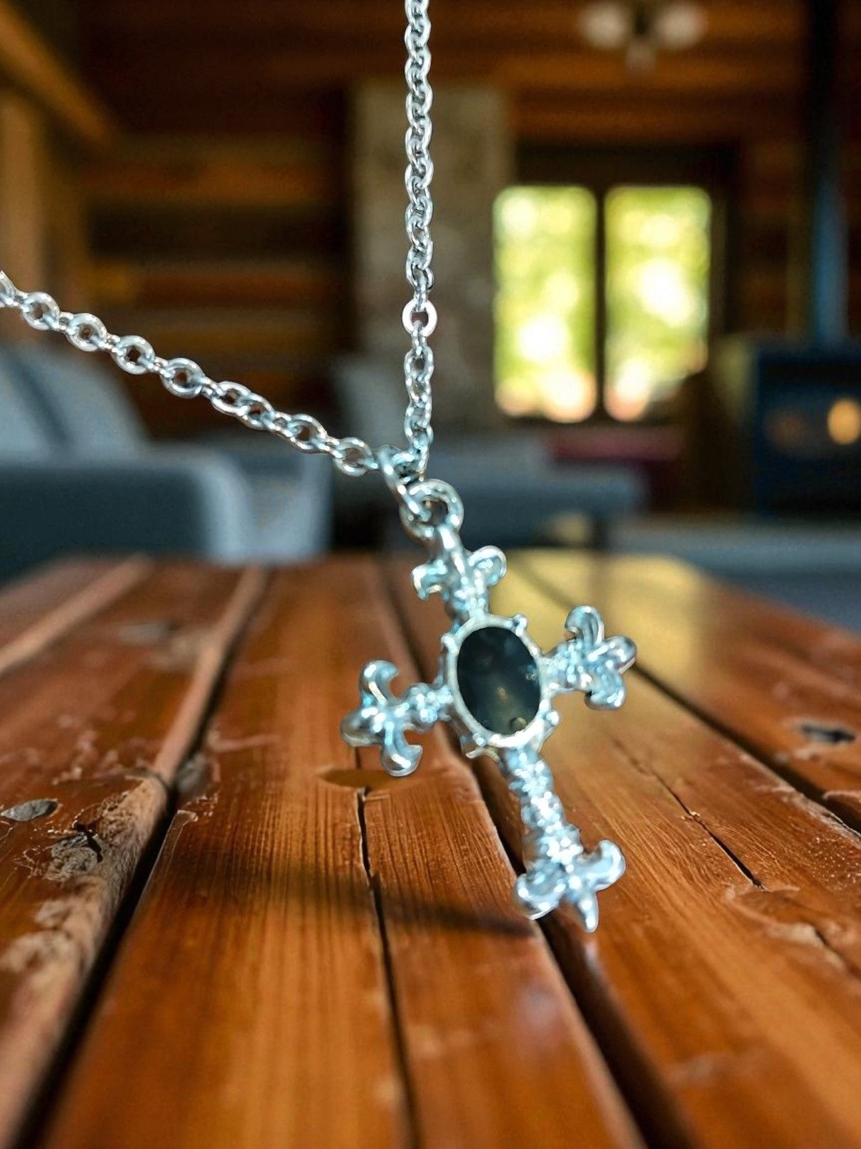 (B-N-4) Goth black and silver small crucifix pendant necklace