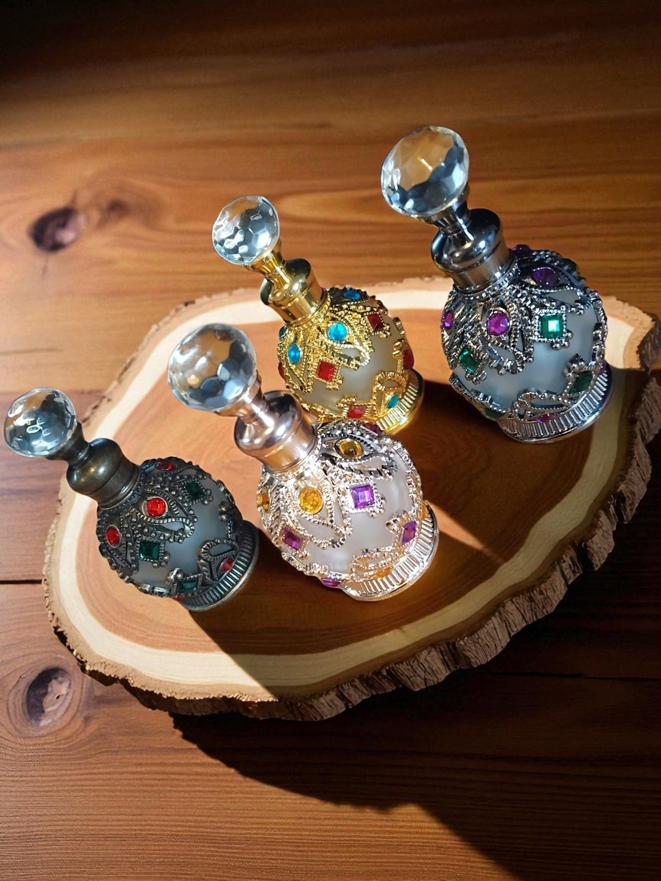 (Sb1) Ladies Precious stone and polished shaped glass 15ml Scent Bottle