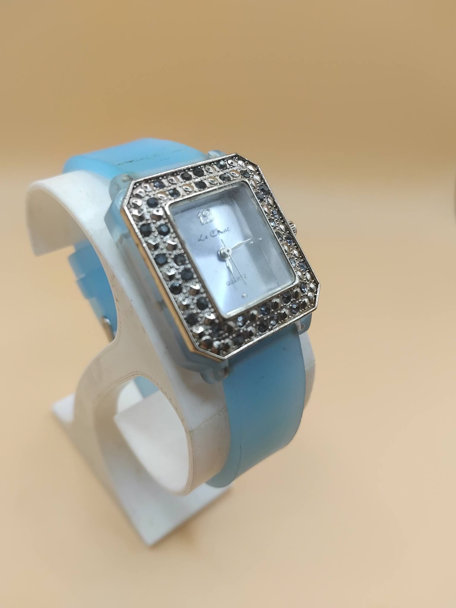 (Lc22) Le Chat ladies/teens blue silicone strap watch with rhinestones