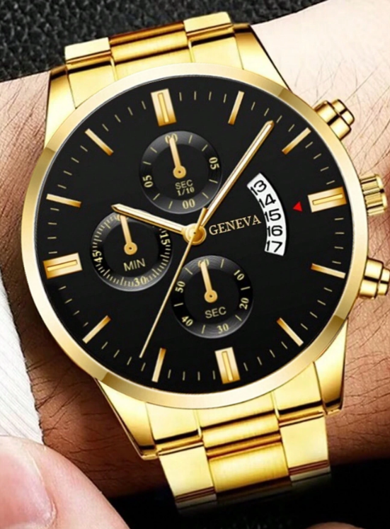 (MW3) Gents / teenager Geneva stainless steel watch with date function