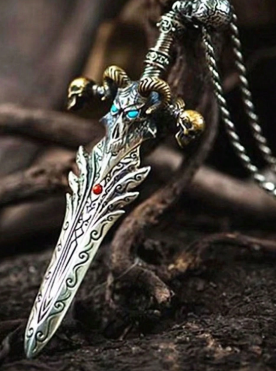 (N28) Vintage sheep skull and ancient sword pendant necklace