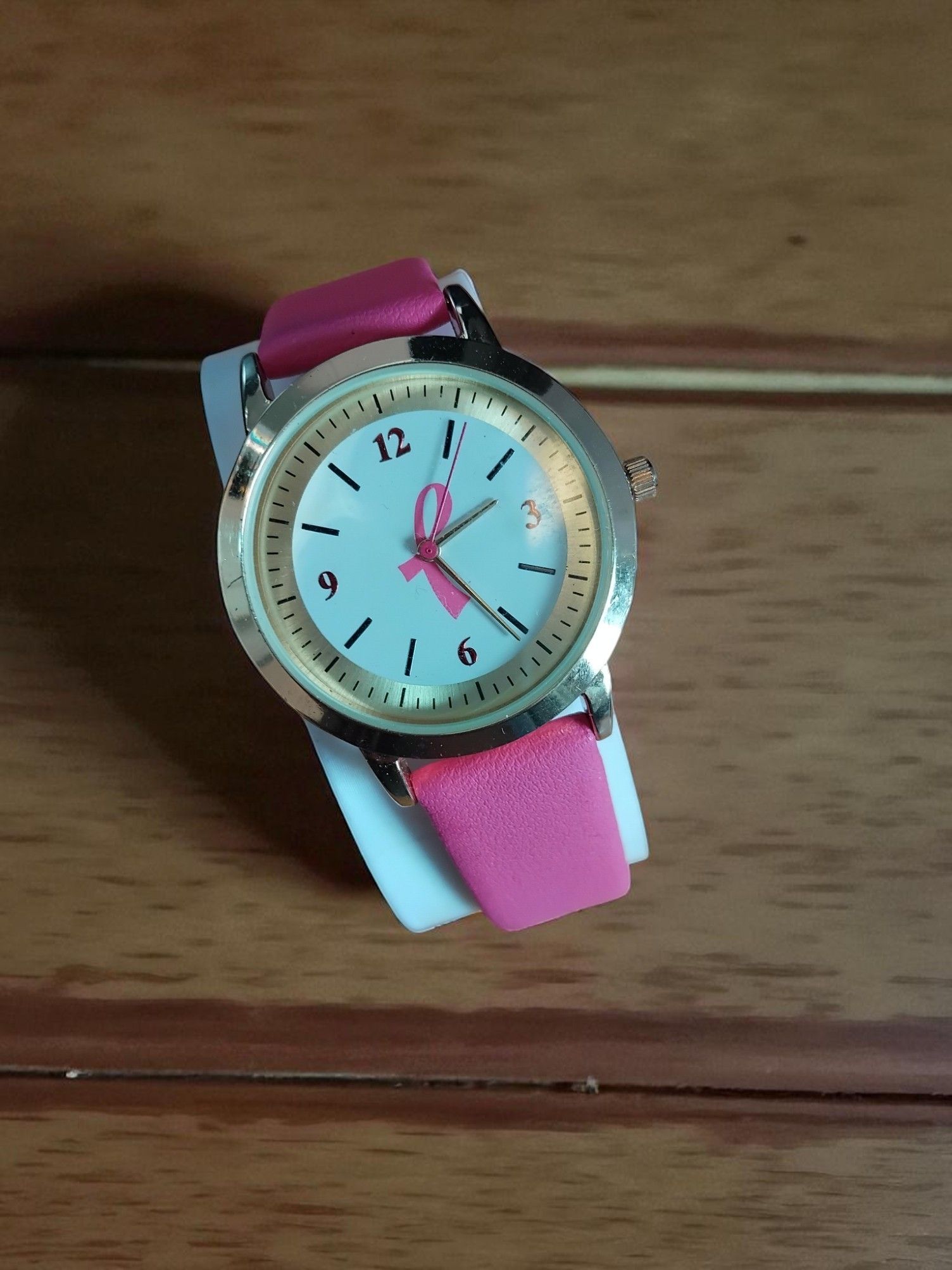 (BW34) Ladies teenager dark pink ribbon leather strap watch