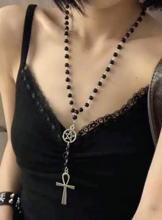 (N86) Hollow cross and star goth pendant necklace