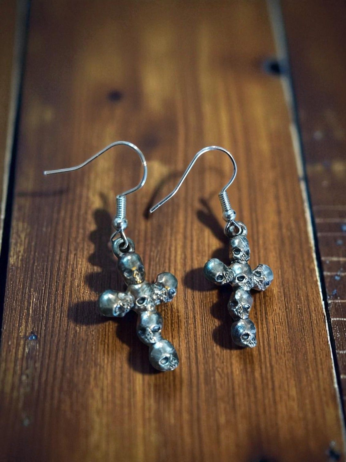 (B-E-6) Goth Mini Crucifix earrings made from skulls