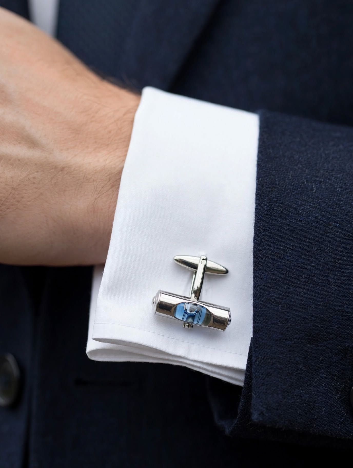 (Cf4) pair of blue liquid spirit level cufflinks