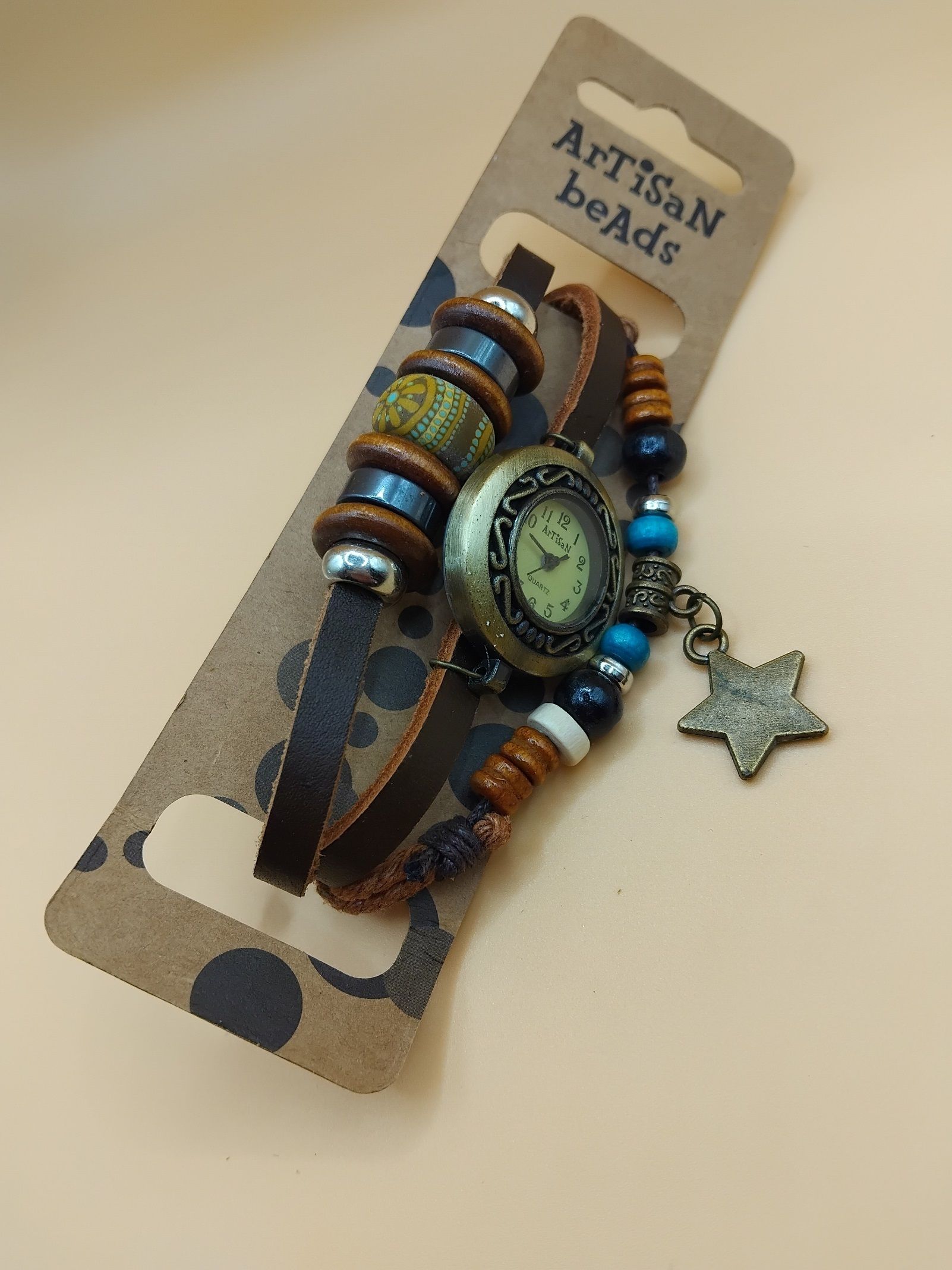 (MW85) Artisan Bead leather strap adult/teenager watch