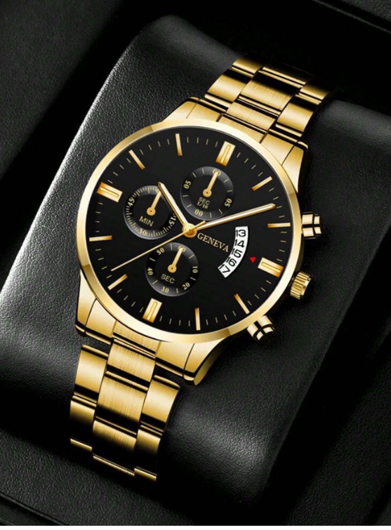 (MW3) Gents / teenager Geneva stainless steel watch with date function