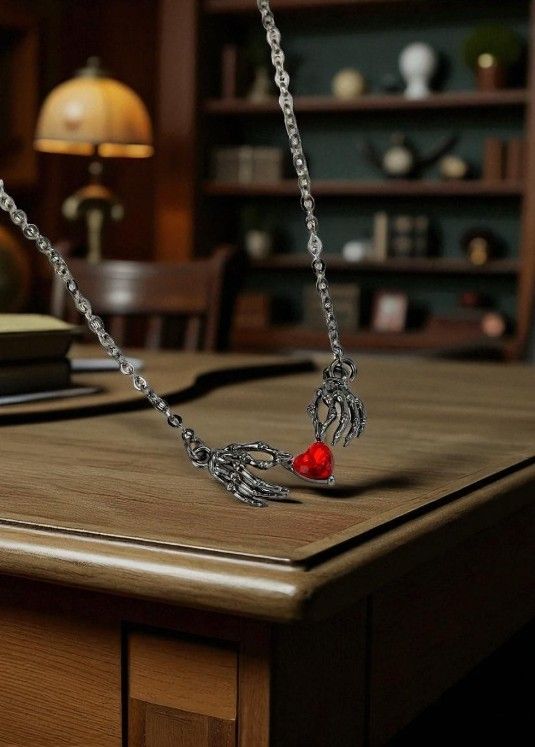 (N49) skull hearts and heart design 2 rhinestone pendant necklace