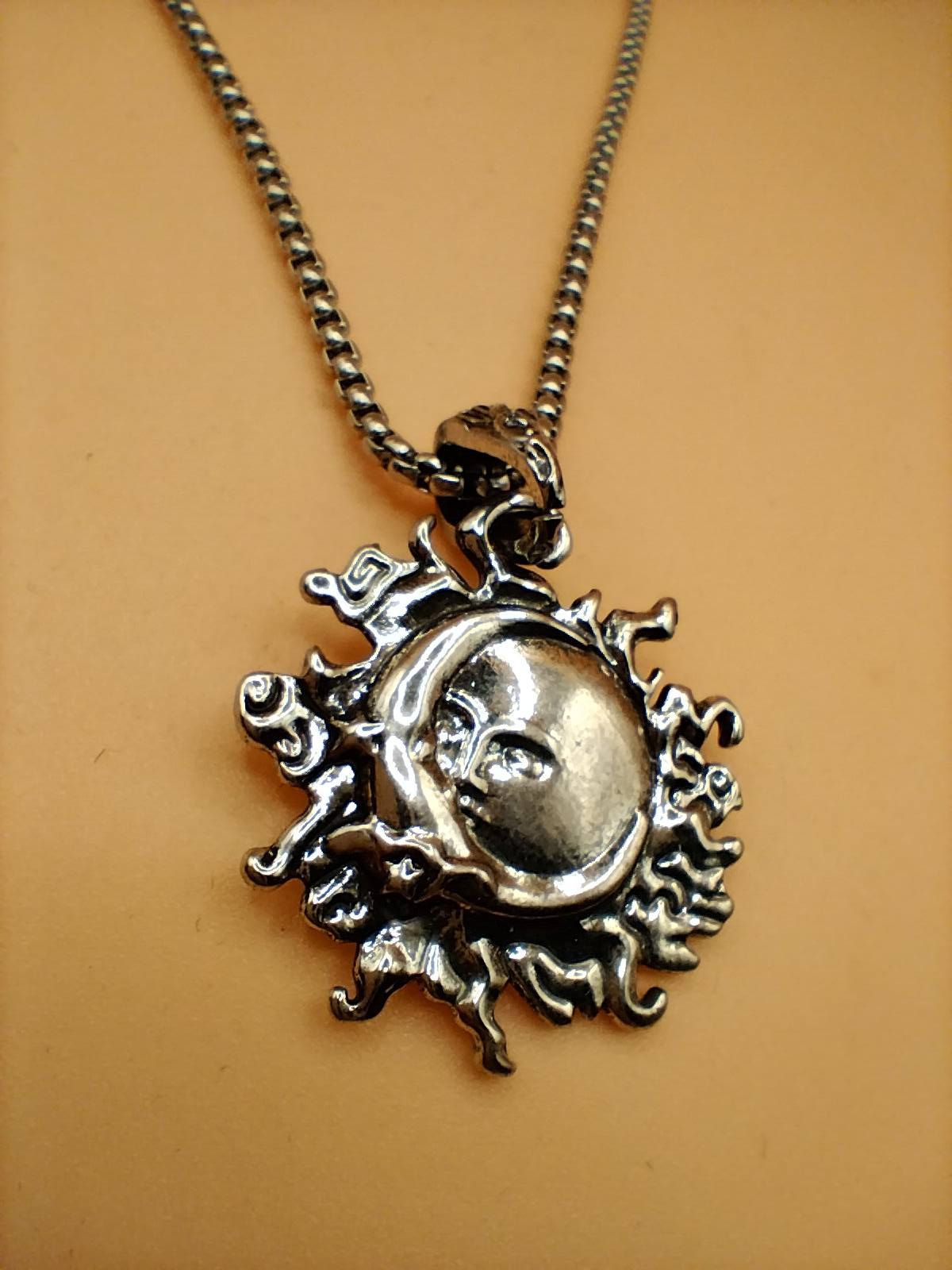 (BN5) Goth Solstice moon in sun necklace