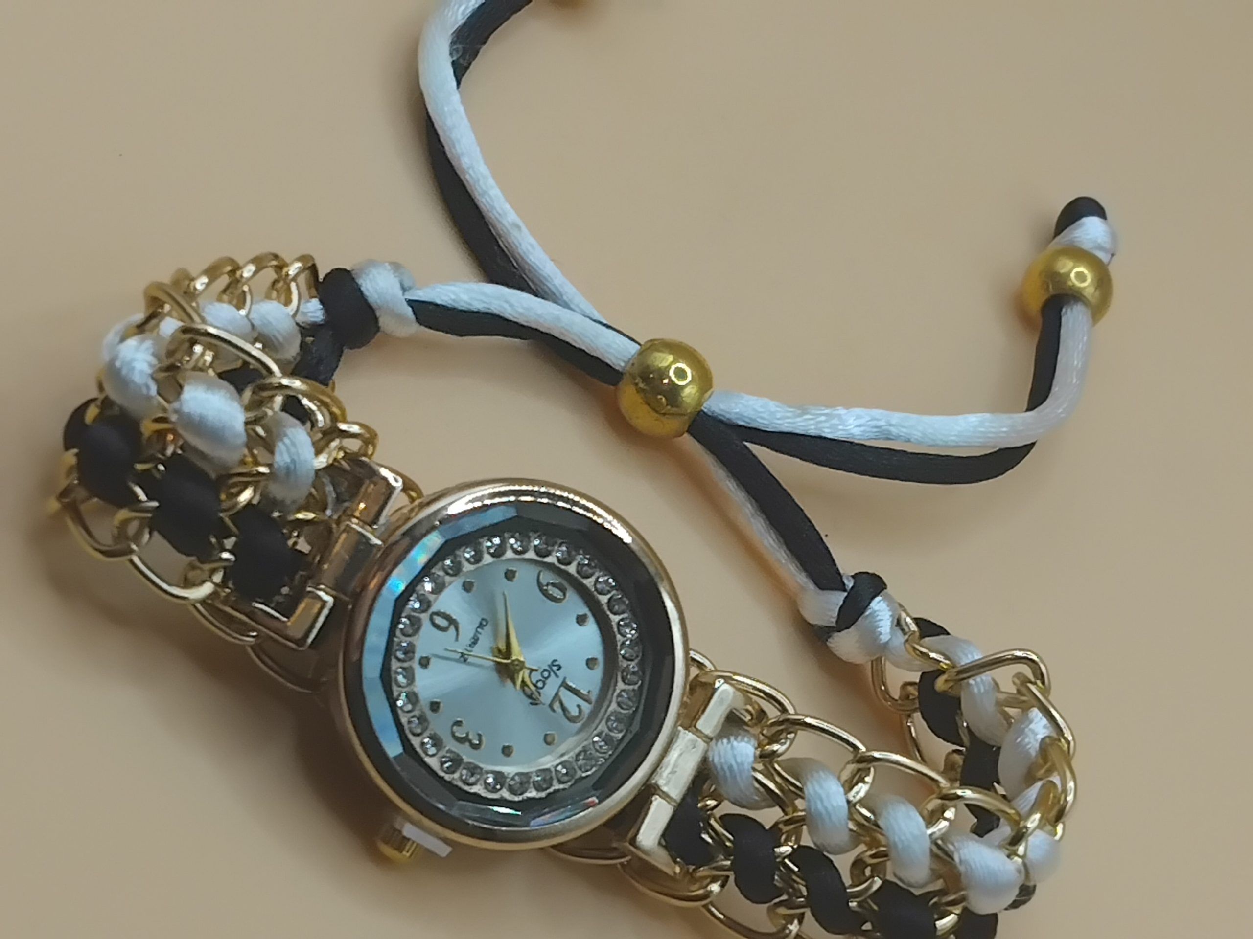 (LW81) Ladies /teenager braided drawstring watch with rhinestones