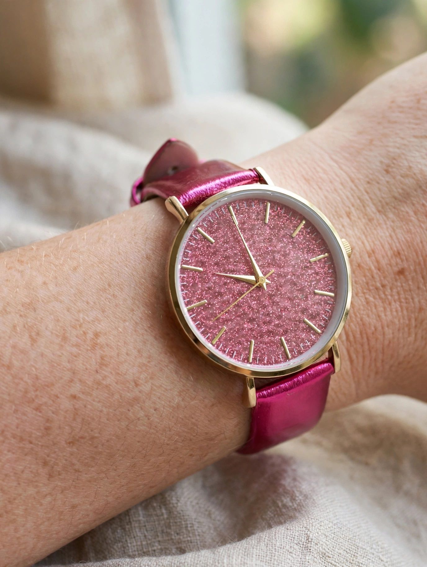 (LW46) Ladies FREEDOM dazzly pink strapped dress watch