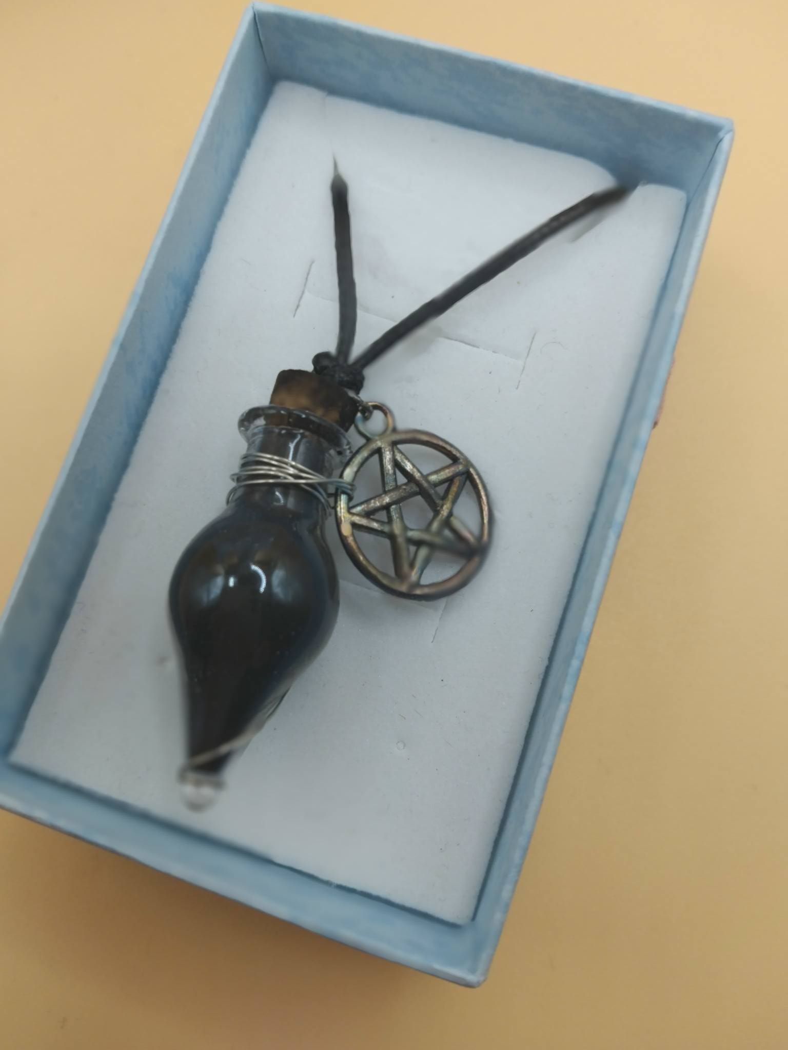 (N24) Goth style Mystical Witch spell jar and pentagram adult / teenager necklace
