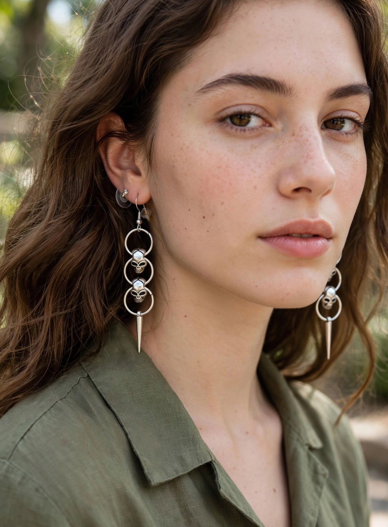 (E19) Goth skull themed dropped earrings boxed