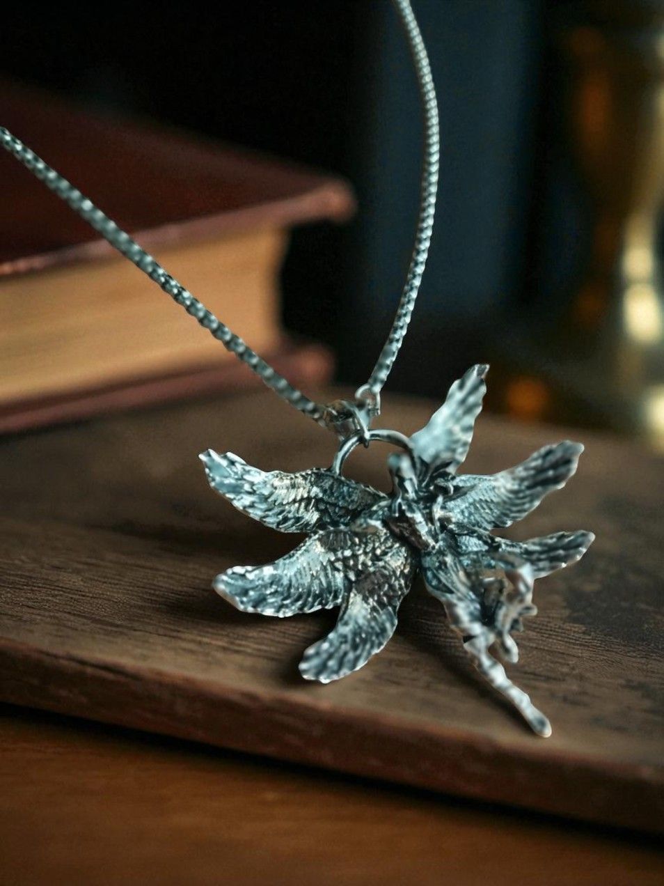 (N36) 6 winged skeleton retro gothic pendant necklace