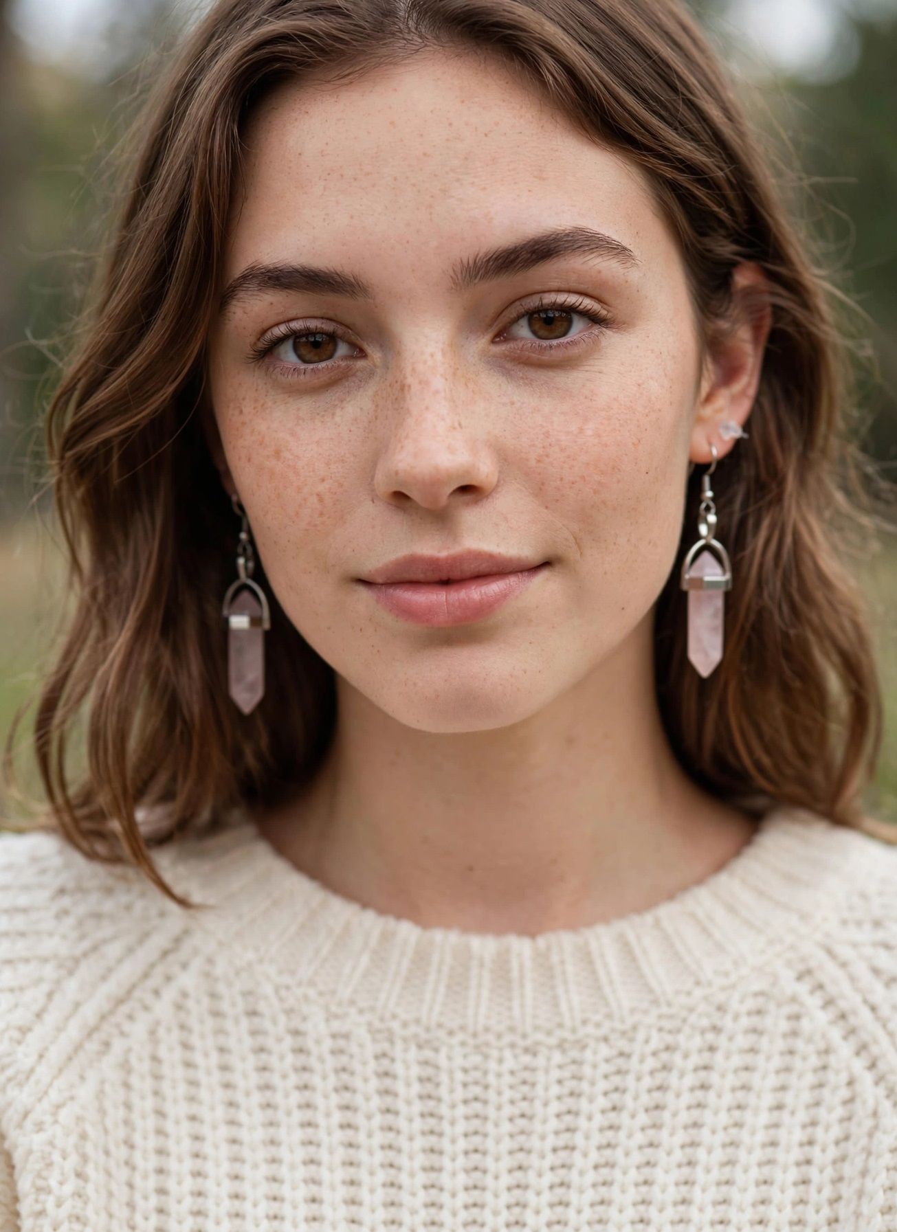 (E2) Pair of High Fashion Natural Stone Hexagonal Column Long Earrings