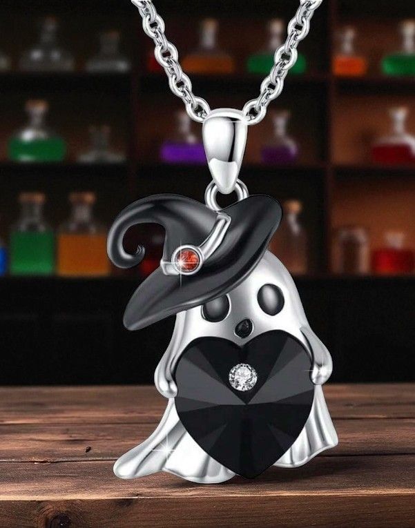 (N48) Gothic witch ghost small rhinestone pendant necklace