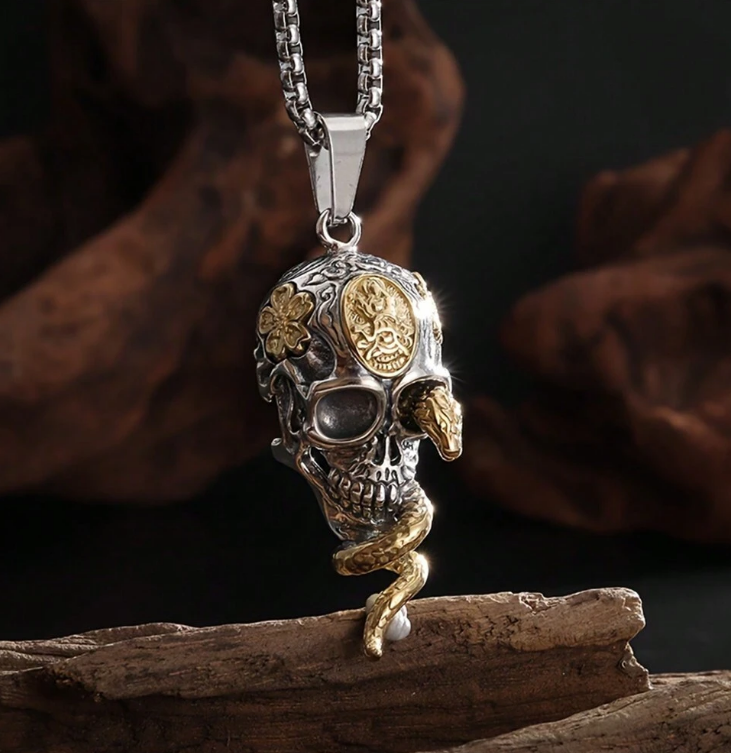 (N41) Seusuk skull and snake entwined pendant necklace