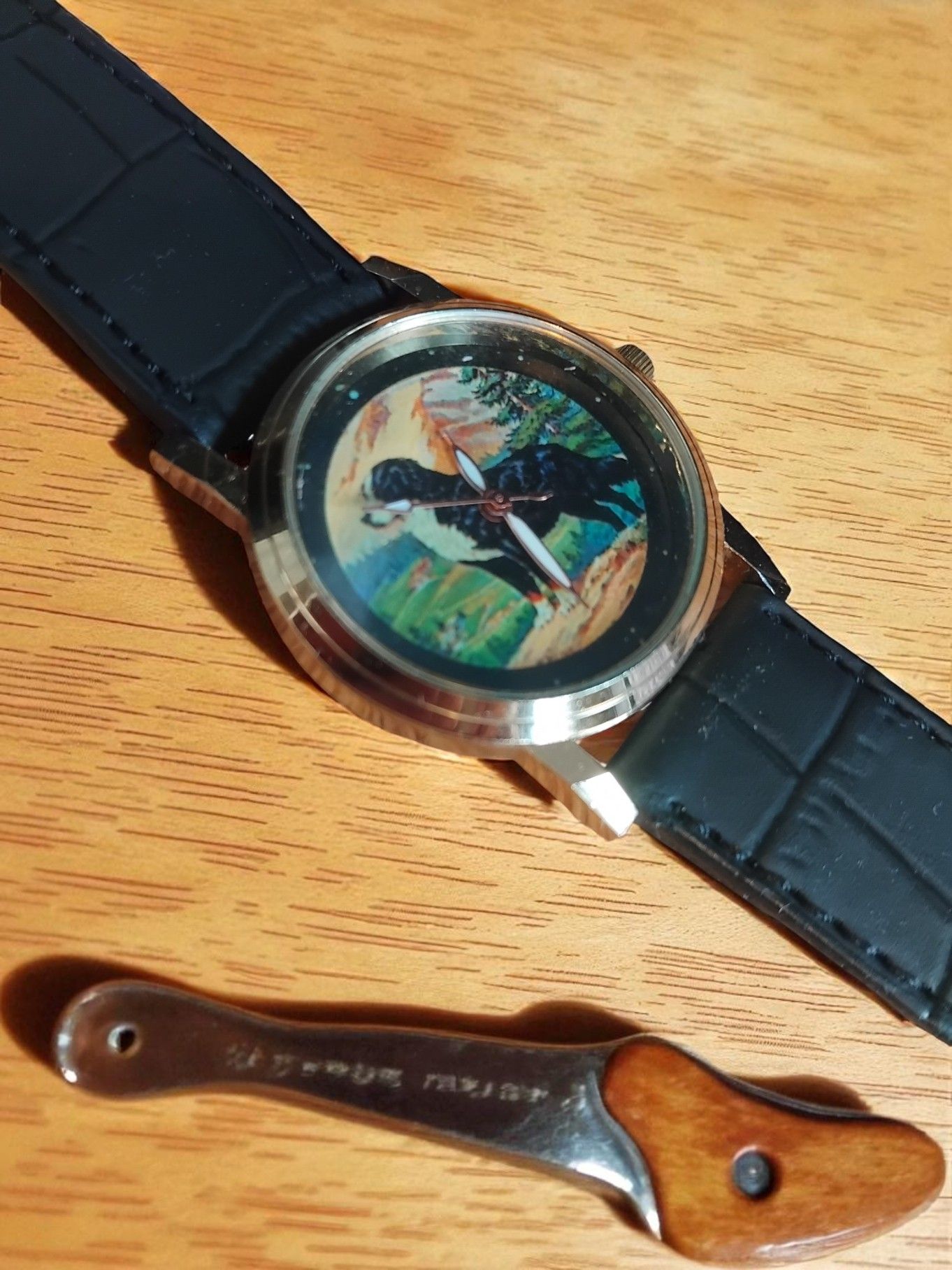 (LW200) Individually designed dog face leather strap boxed wrist watch