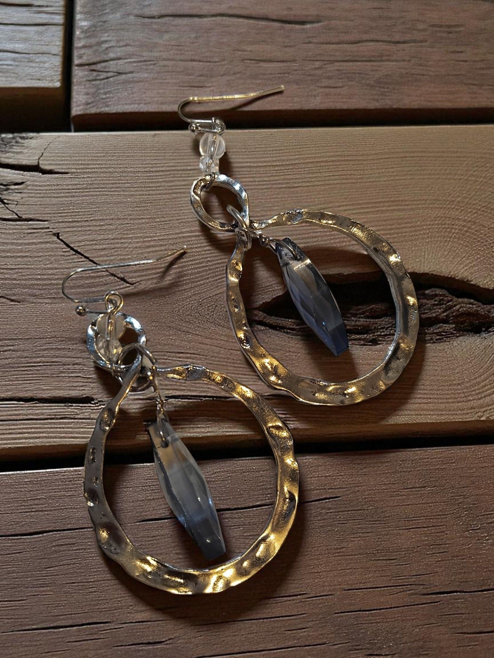 (E27) Beautiful dress earrings with glass droplet inside boxed