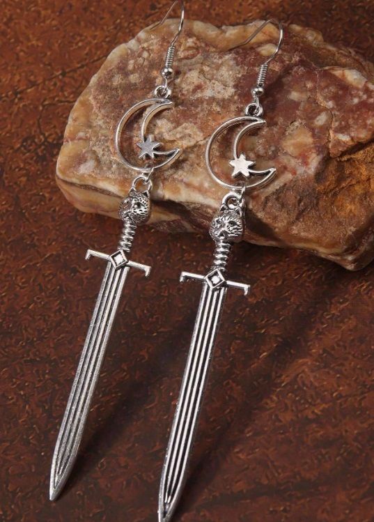 (E36) Unisex adult/teens Sword and moon goth style earrings
