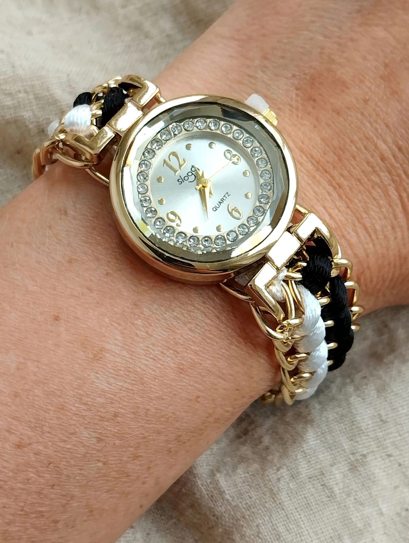 (LW81) Ladies /teenager braided drawstring watch with rhinestones