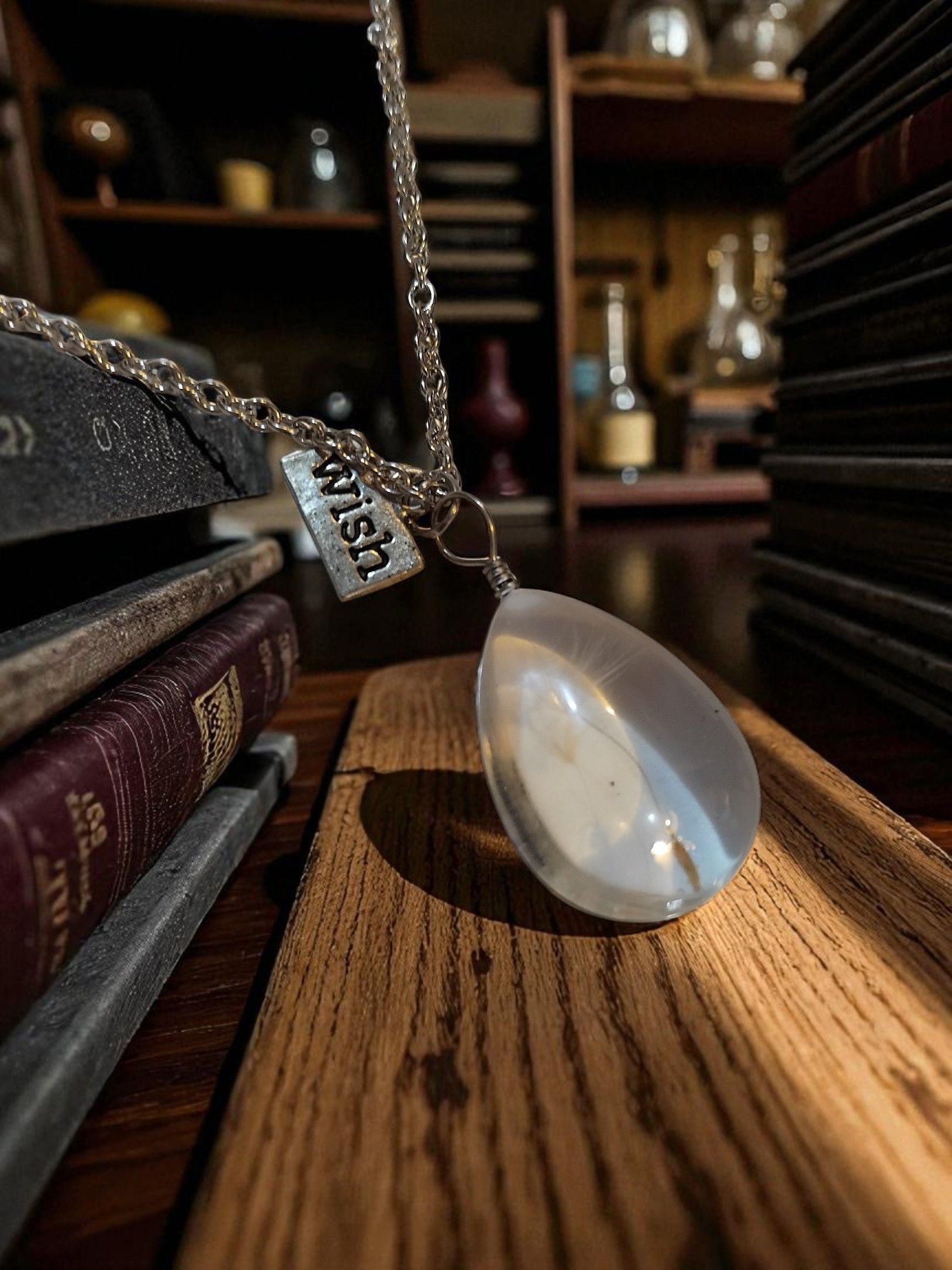 (B-N-10) Dandelion encapsulated pendant necklace