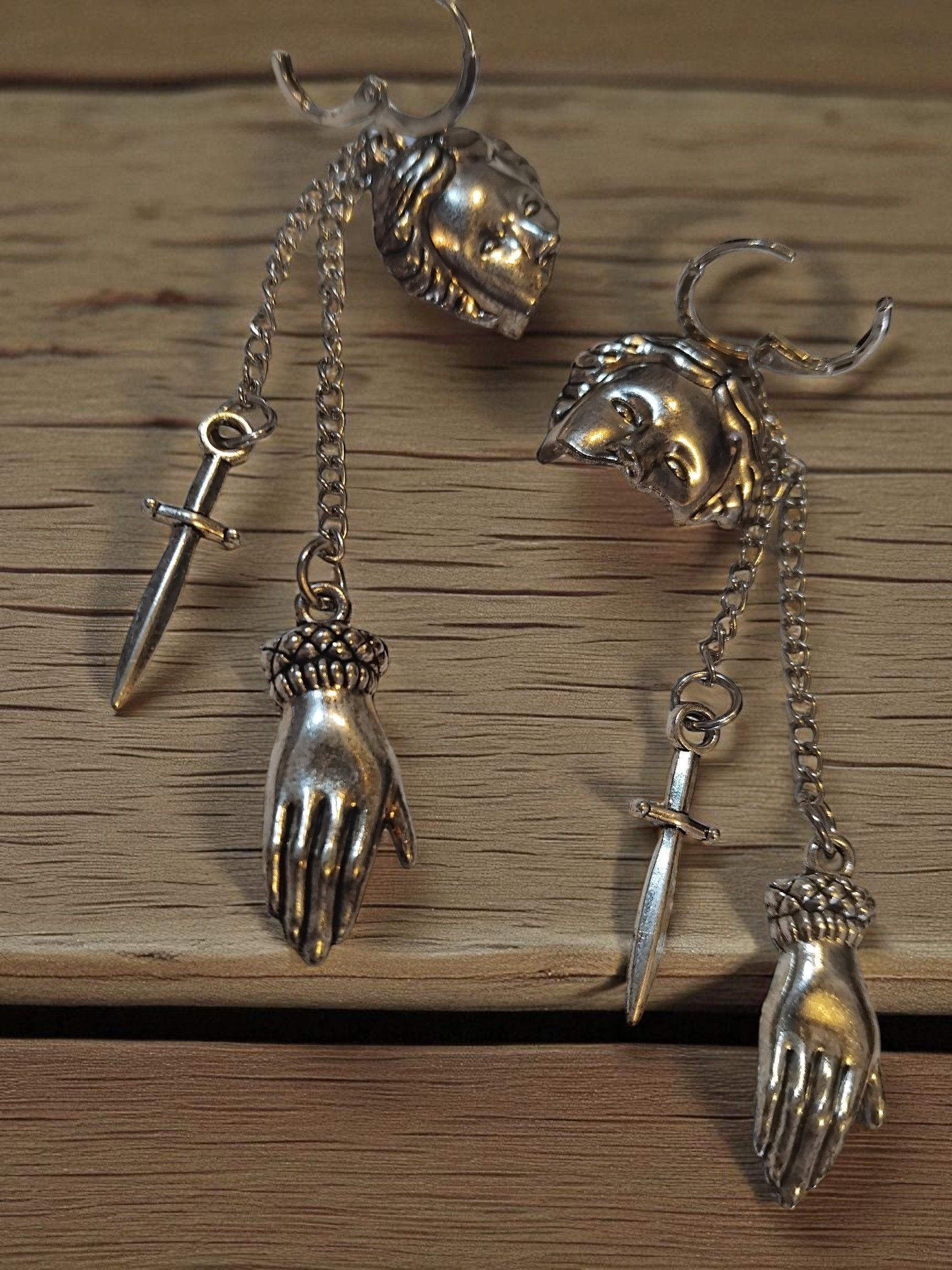 (E20) Theatrical themed with mask hand and dagger boxed earrings