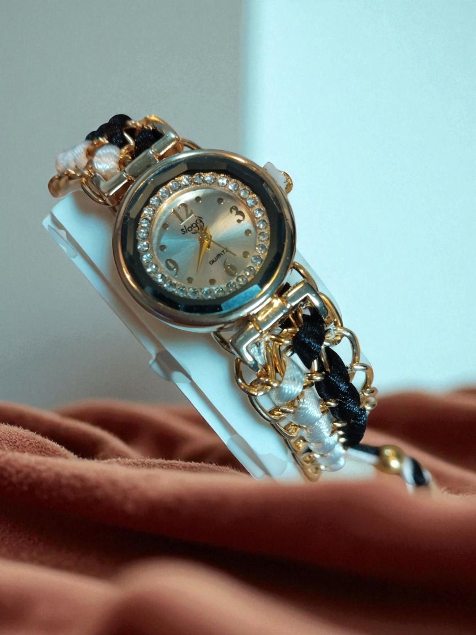 (LW81) Ladies /teenager braided drawstring watch with rhinestones
