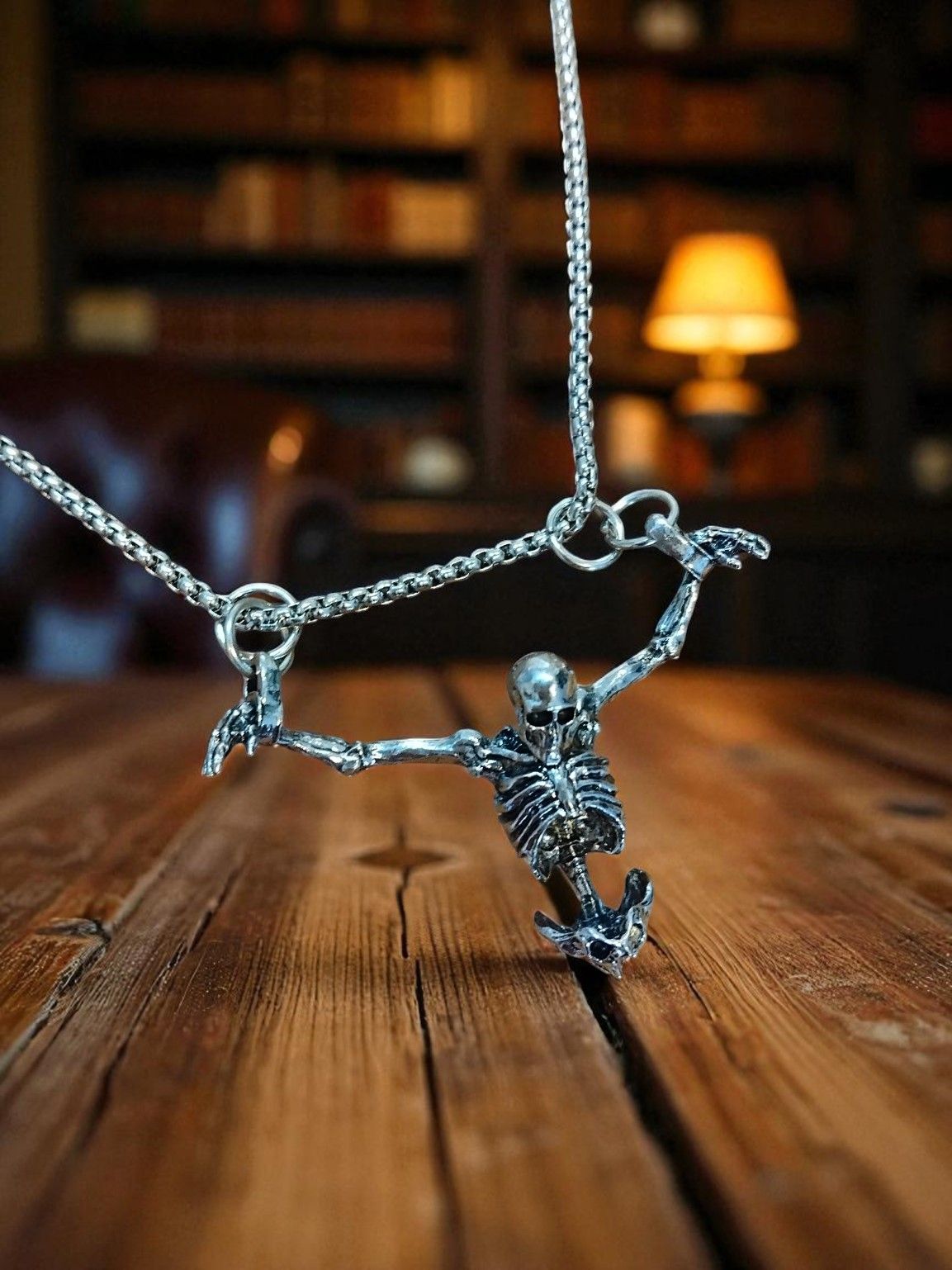 (N66) Goth hanging skeleton necklace boxed
