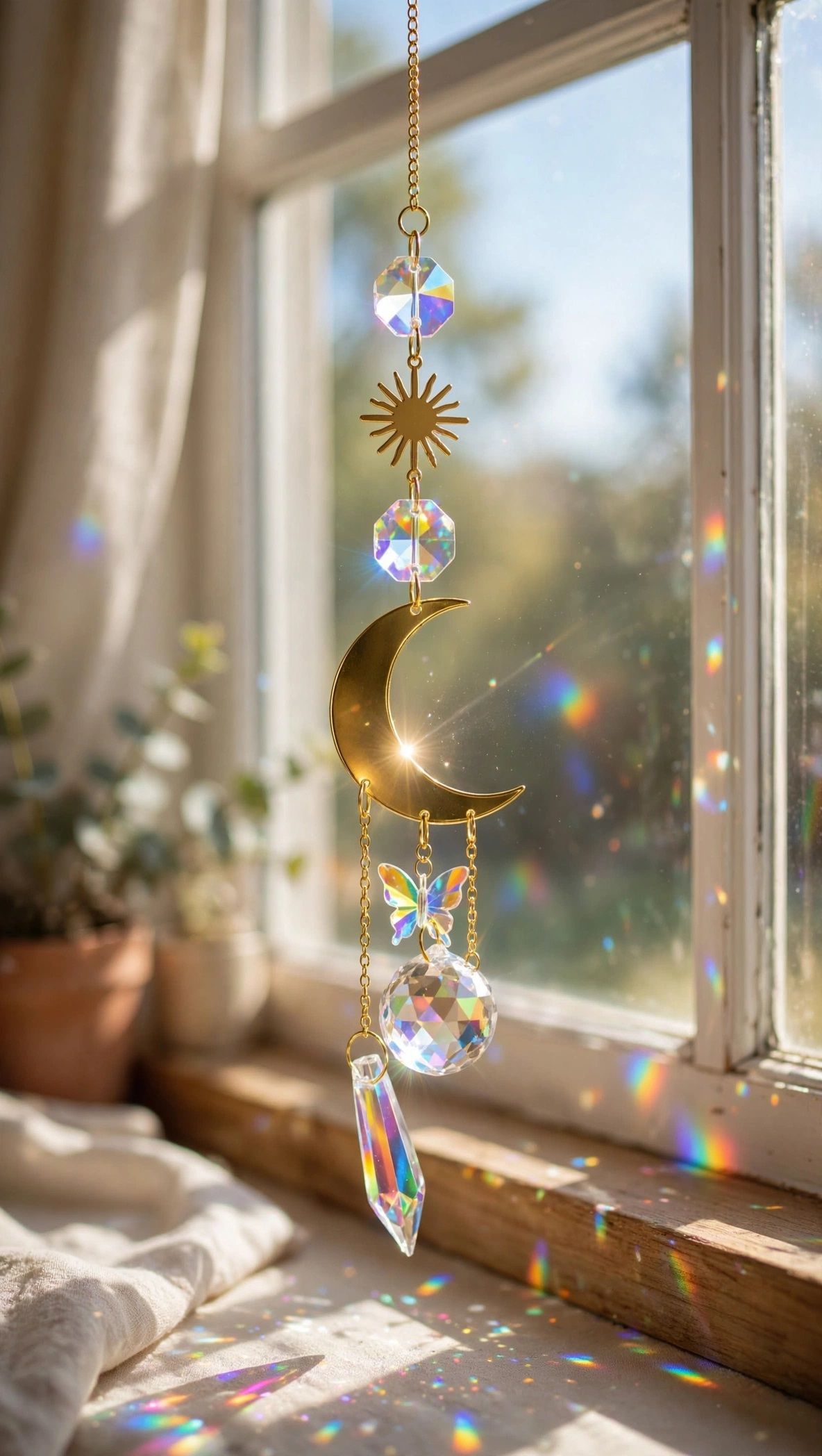 (SC2) Boho crystal suncatcher / rainbow maker window hanging