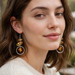 (E1) Natural Gemstone dangle earrings