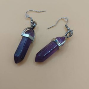 (E2) Pair of High Fashion Natural Stone Hexagonal Column Long Earrings