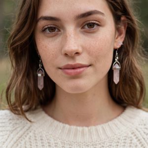 (E2) Pair of High Fashion Natural Stone Hexagonal Column Long Earrings