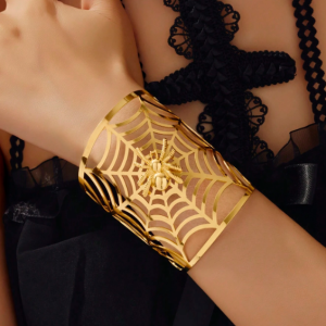 (B1) Gothic dark style spider web metal over cuff bracelet