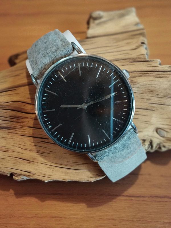 (MW12) Topman boxed grey velour over leather strap watch - Image 3