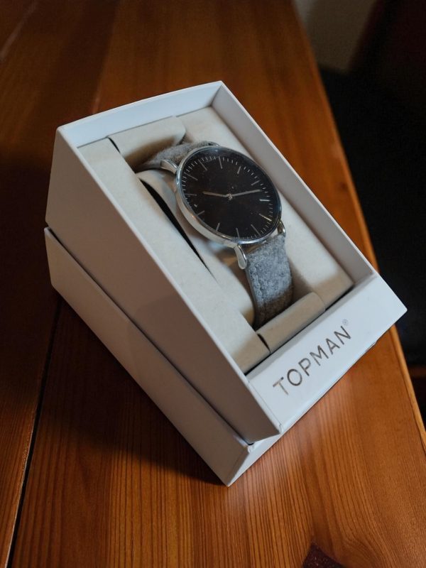 (MW12) Topman boxed grey velour over leather strap watch - Image 2