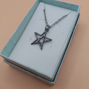 (BN12) Goth mystical double star pendant necklace