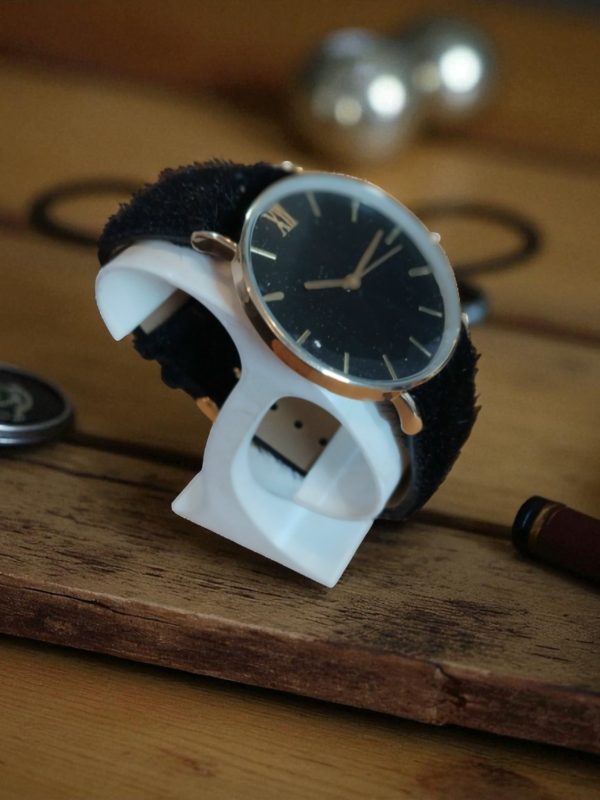 (MW14) Topman boxed black velour over leather strap watch