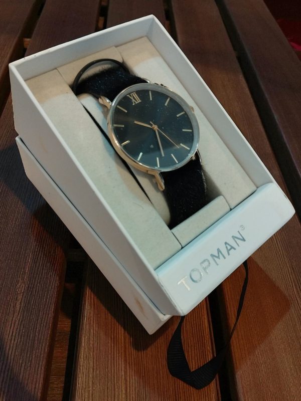 (MW14) Topman boxed black velour over leather strap watch - Image 2