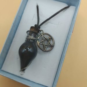 (N24) Goth style Mystical Witch spell jar and pentagram adult / teenager necklace