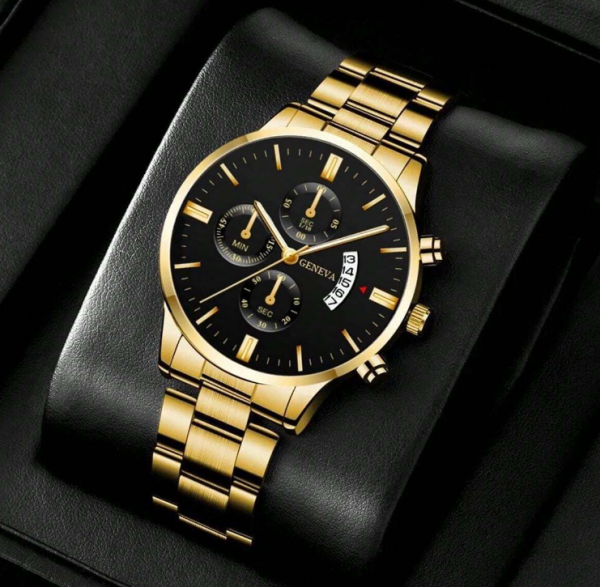 (MW3) Gents / teenager Geneva stainless steel watch with date function - Image 4