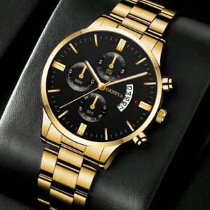 (MW3) Gents / teenager Geneva stainless steel watch with date function