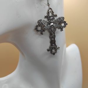 (E4) Pair of Goth style unisex large crucifix Earrings